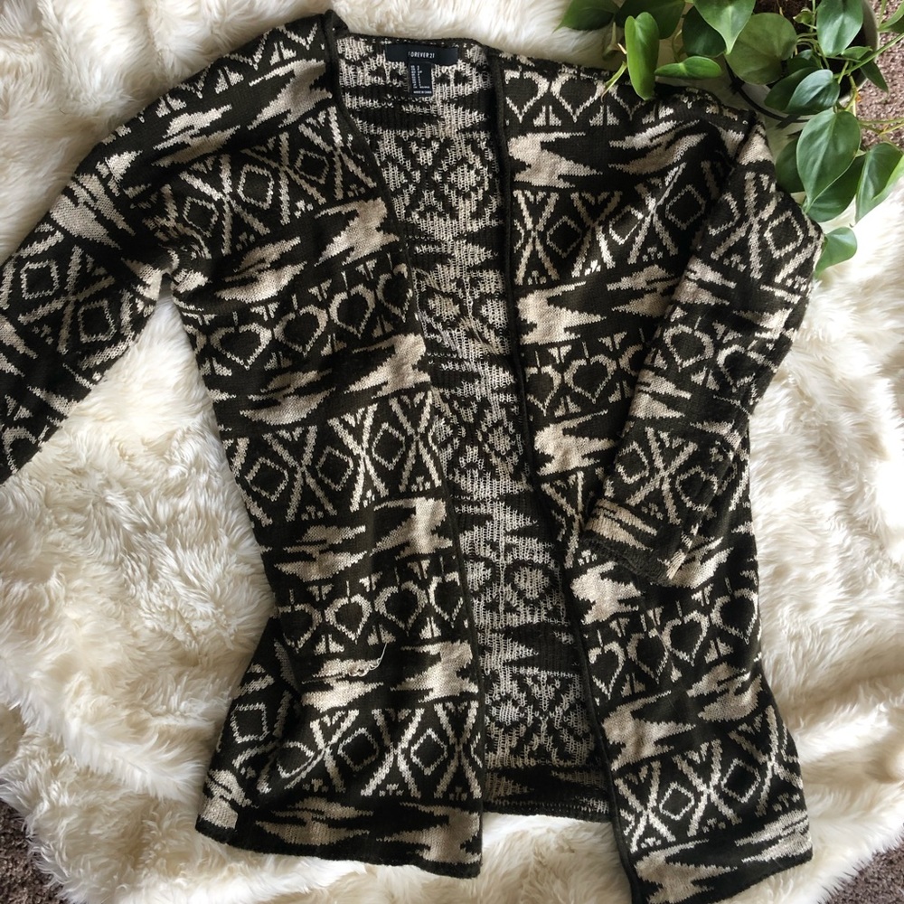 Fair isle olive cream pattern cardigan